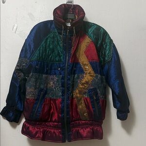 Vintage Otello Pelle Multicolor Quilted Jacket Large Jewel Tones Ski Winter